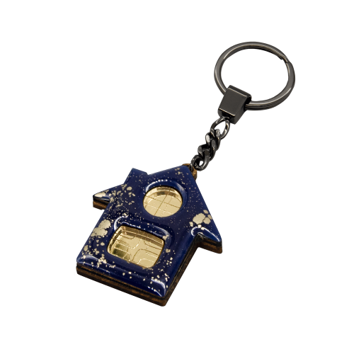Брелок Дом (синий с золотом) 3