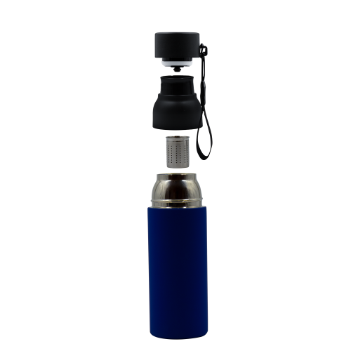 Термобутылка Button Black (черный с синим) 12