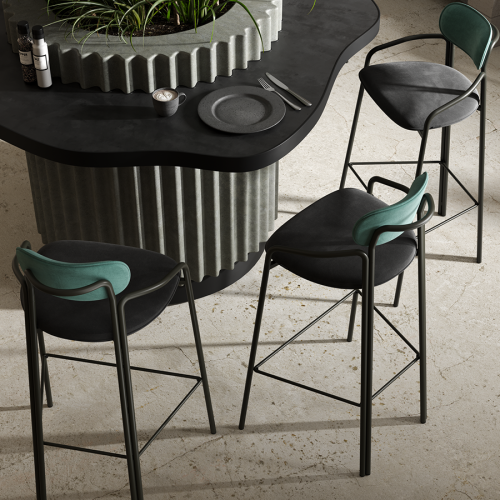 Стул барный ror, round, велюр, черный/темно-зеленый/черный 6