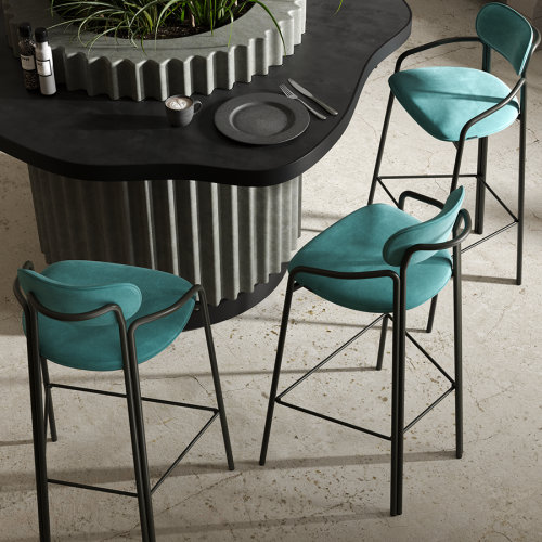 Стул барный ror, round, велюр, черный/светло-бирюзовый 1